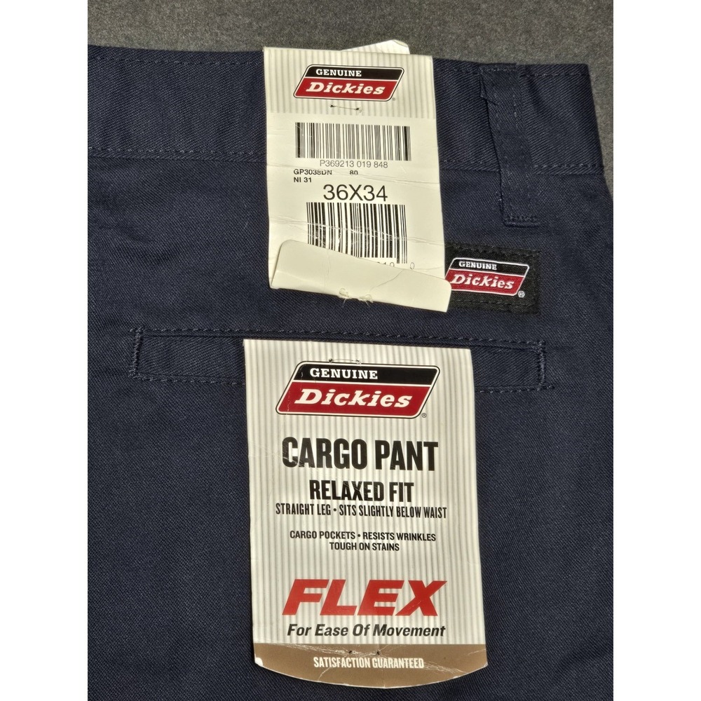 Dickies 36x34 Mens Navy Blue Flex Relaxed Fit Cargo Pants Workwear - Picture 5 of 8